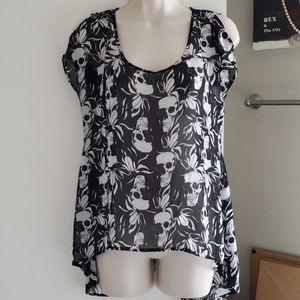 Hot Topic Floral Skull Blouse Size M